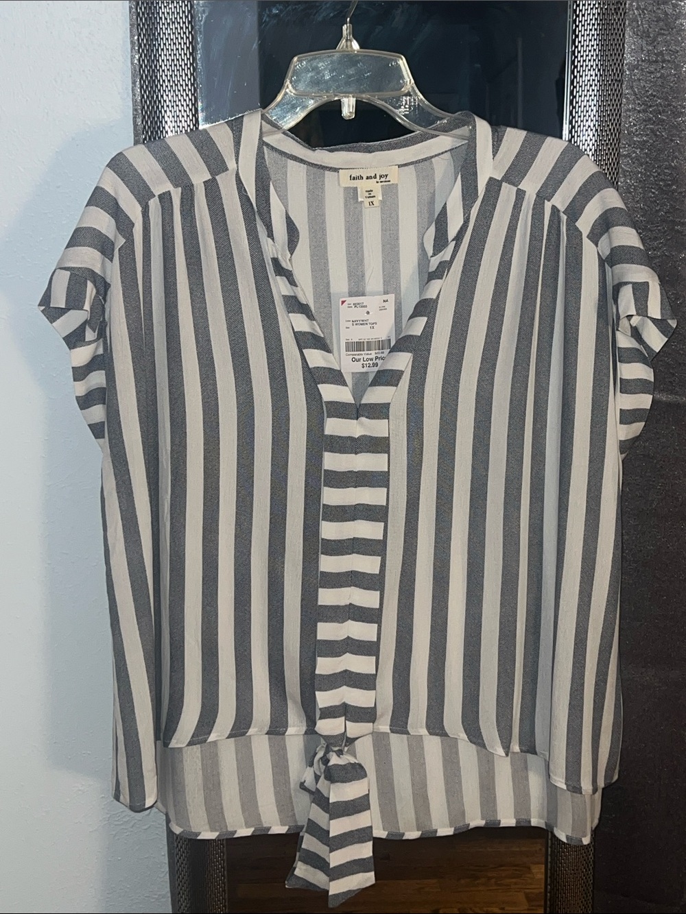 Faith & Joy Striped Tie-Front Blouse